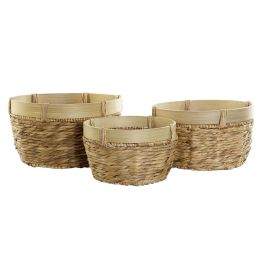 DKD Home Decor Cesta Tropical Hecha a Mano Reciclable de Junco y Bambú Marrón Natural, Set de 3 (40x23x40 cm)