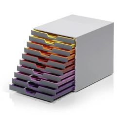 Durable Fichero de Sobremesa Varicolor 10 Cajones, Plástico Gris, Apilable, para Documentos DIN A4, 282x292x356 mm