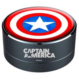 ERT GROUP Altavoz Portátil Inalambrico Capitán América Marvel con Micrófono y Lector MP3, Diseño Compacto, Batería 300 mAh, Radio FM, Carcasa Aluminio, Luz LED