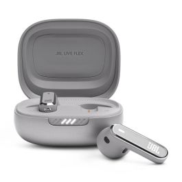 JBL Harman LIVE Flex Auriculares Inalámbricos Bluetooth 5.3 con Reducción de Ruido Activa, 40h Batería, IP54, Alexa/Asistente Google, Plata