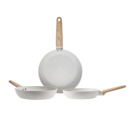 San Ignacio Set 3 sartenes aluminio forjado revestimiento mármol antiadherente, Ø18/22/26 cm, aptas inducción, gas, eléctrico, vitrocerámica y halógeno