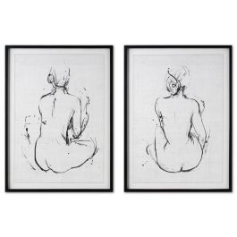 DKD Home Decor Cuadro Moderno Blanco Negro Madera 90 x 70 x 2.5 cm (2 Unidades)