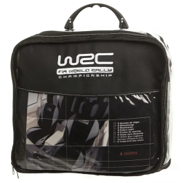 WRC Fundas Asientos Coche Rallye Cover Set Terciopelo Negro Malla Plateada Compatible Airbag Lateral