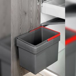 Emuca Contenedor de reciclaje para fijación a la puerta del mueble Recycle, 1 vaso extraíble de 15 litros, Plástico gris antracita