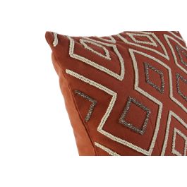 DKD Home Decor Funda de Cojín Terracota 50x50 cm Poliéster Algodón con Cremallera y Diseño Geométrico para Sofá/Cama
