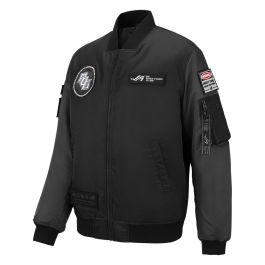 ASUS ROG Cosmic Bomber - Chaqueta bomber masculina, manga larga, cremallera, nylon, negro/gris, resistente al agua - Talla M