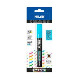 Milán Rotulador Borrable Fluoglass 2 - 4 mm Punta Biselada Tinta Intensa Color Azul para Superficies Lisas Blister