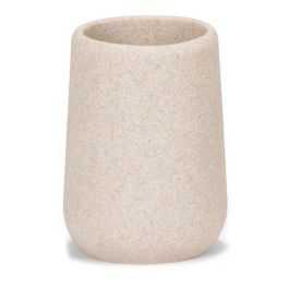 Andrea House Portacepillos de poliresina beige arenisca Ø7,5x10,5 cm