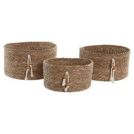DKD Home Decor Cesta de Almacenaje Básicos de Fibra Natural 30x30x15 cm - Set de 3 Cestas Decorativas