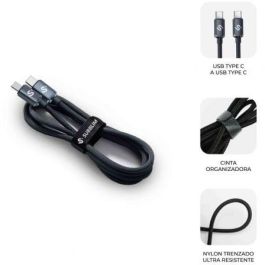 Subblim SUBCAB-C06001 Cable USB-C a USB-C Optimus Carga Rápida PD 60W 480Mbps Nylon Trenzado 1m Negro para iPhone Samsung MacBook