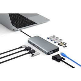 eSTUFF Hub Móvil USB-C Triple Pantalla 12 en 1 para PC y Tabletas con Puertos HDMI, VGA, PD 100W, Ethernet y USB 3.2
