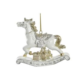 DKD Home Decor Adorno Colgante Navidad Caballo Moderno Resina Crema Dorado 2x8x8 cm (LaxAnxAl) Set 12 Unidades