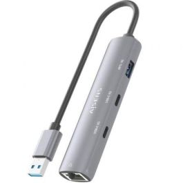 Aisens ASUC-4P036-GR Hub USB 4 Puertos con 2xUSB-C, 1xUSB-A y 1xRJ45 Gigabit Ethernet, Color Gris