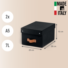 Leitz 61470095 - Pack 2 Cajas de Almacenamiento de Cartón Pequeñas A5, 7L, Color Negro con Tapa y Asa