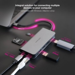 Nanocable 10.16.4609 Concentrador Docking Station USB-C 8 en 1: HDMI 4K 60Hz, 3x USB 3.0, RJ45 Gigabit, Lector SD/TF, USB-C PD 100W, Aluminio Gris Nanocable 10.16.4609 Concentrador Docking Station USB-C 8 en 1: HDMI 4K 60Hz, 3x USB 3.0, RJ45 Gigabit, Lector SD/TF, USB-C PD 100W, Aluminio Gris