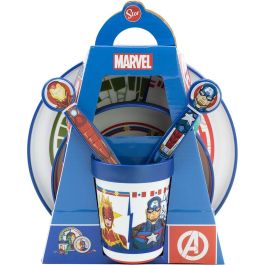 Vengadores CZ11304 Set Vajilla Comida Infantil 5 Piezas Plástico Bicolor Antideslizante Libre BPA y Apto Microondas Vengadores CZ11304 Set Vajilla Comida Infantil 5 Piezas Plástico Bicolor Antideslizante Libre BPA y Apto Microondas
