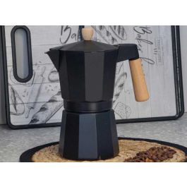 Kinvara Cafetera de Aluminio Negra 6 Tazas con Asa de Madera 16x10x19.5 cm