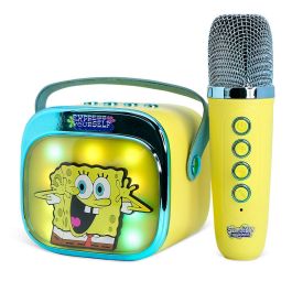 OTL Technologies Altavoz Karaoke Inalámbrico LED Bob Esponja con Micrófono Bluetooth para Niños y Adultos, Compatible con Smartphones y Tablets