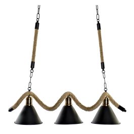 DKD Home Decor Lámpara de Techo Loft Negra y Natural, de Metal y Cuerda, 3 Bombillas E27 50W, 18x20x85cm Precio: 53.49999996. SKU: S3031623