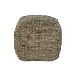 DKD Home Decor Reposapiés Puff Taburete Auxiliar Item Home Tejido a mano de Yute y Lana Turquesa para Decoración 45x45x45 cm