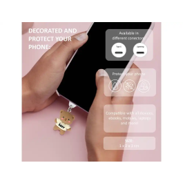 Wondee Protector Decorativo para Puerto USB C Tipo C con Charm Colgante de Oso, Evita Polvo y Suciedad, Para Smartphone, Modelo Funny Bear, 30x10x20 mm