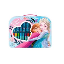 Maletín de actividades artísiticas frozen con 12 crayones, 12 rotuladores, 6 lápices de colores, regla, lápiz, borrador y sacapuntas.32x25x2 cm