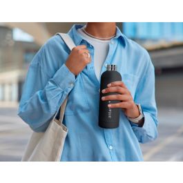 Antartik Botella Portalíquidos Isotérmica de Acero Inoxidable Libre de BPA, Doble Capa, Frío 24h/Calor 12h, Negro, 500 ml