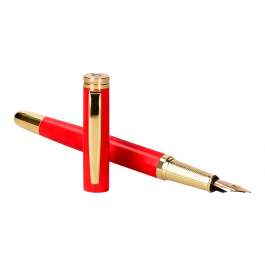 Belius Passion d'or Pluma y estuche de lujo en cuero rojo y dorado con tinta azul, aluminio texturizado