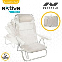 Silla Plegable con Reposacabezas Aktive Ibiza Beige 48 x 84 x 46 cm (2 Unidades) Silla Plegable con Reposacabezas Aktive Ibiza Beige 48 x 84 x 46 cm (2 Unidades)