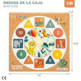 Woomax Puzzle Reloj de Madera Animales 22 cm. Juguete Didáctico Infantil para Aprender la Hora, Edad +24 Meses Woomax Puzzle Reloj de Madera Animales 22 cm. Juguete Didáctico Infantil para Aprender la Hora, Edad +24 Meses
