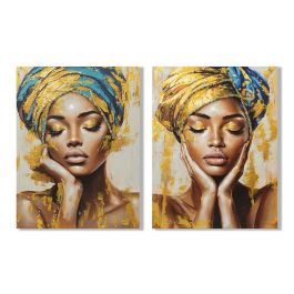 DKD Home Decor Cuadro Lienzo MDF Colonial Africano Dorado Turquesa 120 x 90 cm (2 Unidades)
