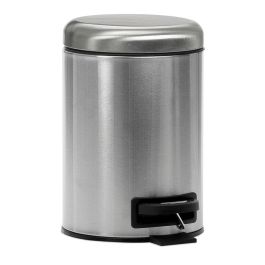 Andrea House Papelera de Baño de Pedal y Cierre Suave, 3 L, Metal Plateado Cromado, Forma Cilíndrica
