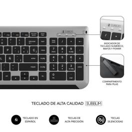 SUBBLIM Teclado con Ratón Bluetooth + 2.4G Combo Dual Prestige Extendido Gris/Negro