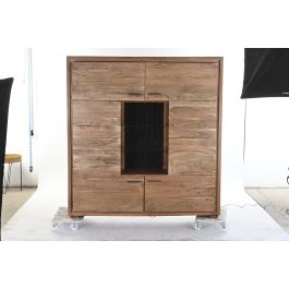 DKD Home Decor Armario Colonial Marrón 4 Puertas Acacia Cristal Led 145x40x153 cm