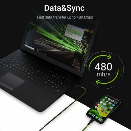 Green Cell KABGC05 Cable USB 3.0 a Lightning 1.2m con LED Negro para Carga Rápida 2.4A 480Mbps