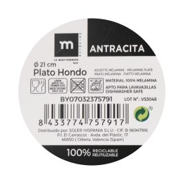 La Mediterranea Plato Hondo Melamina Antracita 21 x 5.3 cm (24 Unidades)