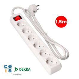 Edm Base Múltiple 6 Tomas Schuko 2p+t con Interruptor Luminoso, Cable 1.5m, Blanca, H05VV-F 3G1.5MM2 Precio: 6.50000021. SKU: S7915751