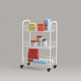 Metaltex Carro multiusos 3 estantes 41x23x63 cm con ruedas, alambre plastificado blanco LDPE
