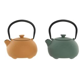 Tetera Oriental DKD Home Decor Amarillo Verde 11 x 13 x 11.6 cm (2 Unidades)