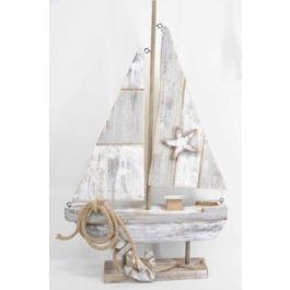 DKD Home Decor Velero Decorativo Atlántico Gris de Madera y Cuerda | Modelo de Barco Adorno para Hogar | 9 cm Largo x 39 cm Ancho x 64 cm Alto