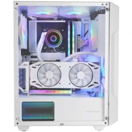 Mars Gaming MC-GEO Semitorre Blanca con panel cristal templado, 4 ventiladores FRGB Rainbow de 120mm, ATX