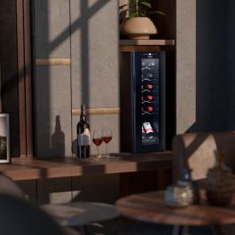 Cecotec CoolCrystal Nevera de Vino Independiente 12 Botellas Negro con Control Táctil, Rango 8-18ºC y Estantes de Madera