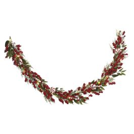 DKD Home Decor Guirnalda de Navidad Tradicional con 35 Luces LED, PVC Verde y Rojo, 180 cm de Altura, Funciona con 3 Pilas AA (Pack 2 Unidades)