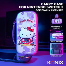 KONIX 3328170304375 Estuche Protector y de Transporte Hello Kitty para Nintendo Switch 2, Guarda Accesorios, Estampado 3D, Rosa
