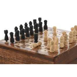 DKD Home Decor Juego de Mesa Colonial Ajedrez y Cartas Madera Sheesham Marrón Dorado 12x8x13 cm - Set 4 Piezas