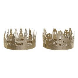 Portavelas DKD Home Decor Dorado Natural Metal 16,5 x 16,5 x 8,5 cm (2 Unidades)