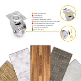 Emuca Lote de 4 ruedas Slip 3 transparentes con placa de montaje, diámetro 35mm, Acero y Plástico