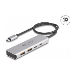 DeLOCK Hub USB-C 4 Puertos 10 Gbps, 2x USB-A y 2x USB-C 3.2 Gen 2, Aluminio Gris, Cable 35 cm (Plug & Play, Windows/Mac/Linux)
