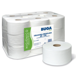 Buga Papel Higienico Industrial Gofrado Reciclado 2 Capas 130 m