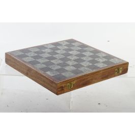 DKD Home Decor Juego de Ajedrez Estilo Colonial Madera Sheesham y Piedra Marrón Blanco Set de 2 piezas 30.5 x 30 x 4.5 cm